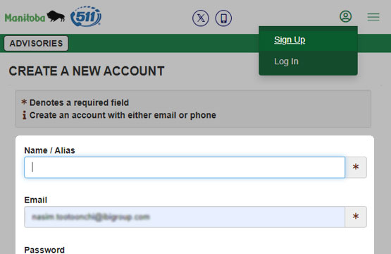 Signing up with Manitoba 511