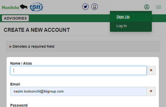 Signing up with Manitoba 511