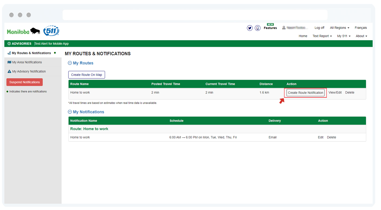 Creating a notification for your route