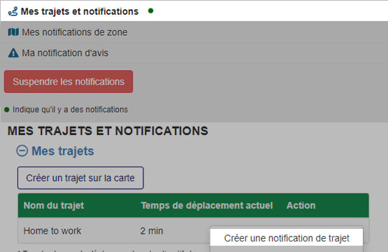 Créer une alerte pour votre trajet