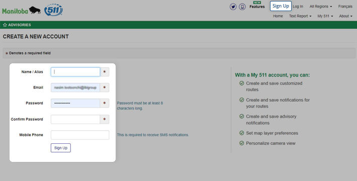 Sign up with Manitoba 511