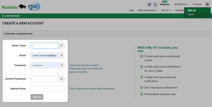 Sign up with Manitoba 511